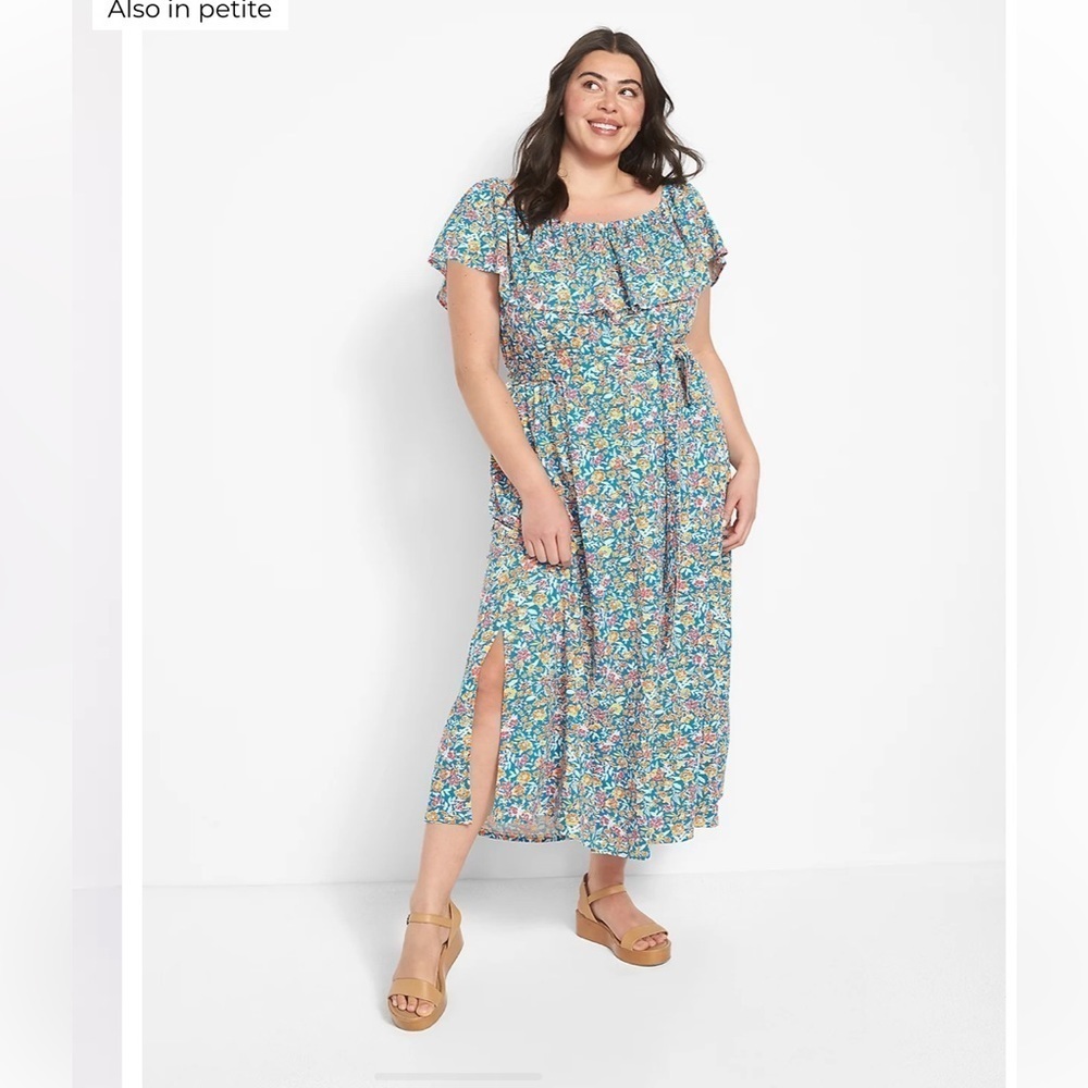 New Lane Bryant Convertible Off the Shoulder Maxi Dress Floral Blue Orange 18-20 - Picture 7 of 14